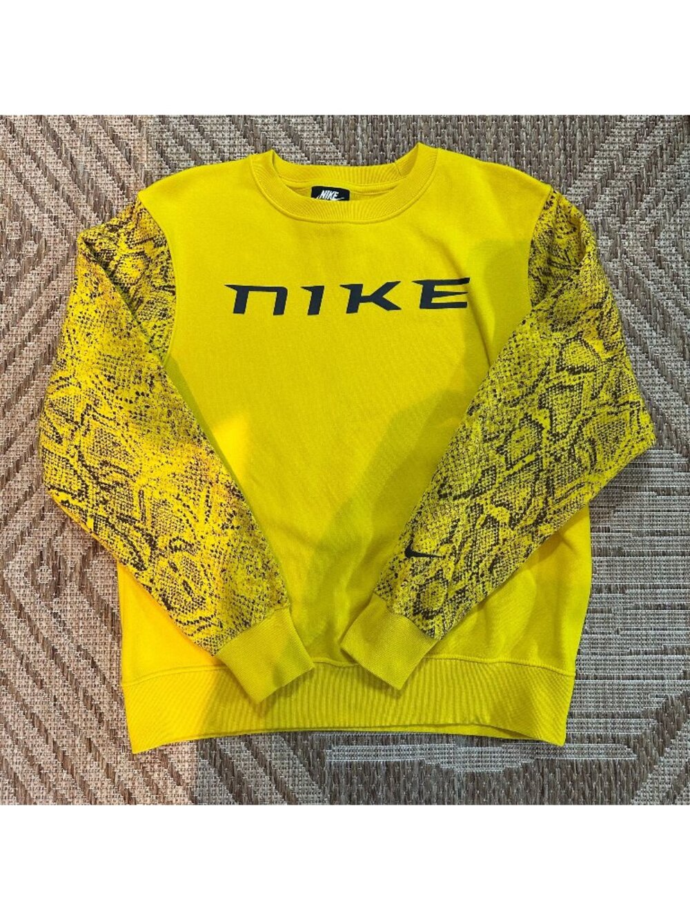 Nike Yellow Sweatshirt With Snake Print Sleeves - Small